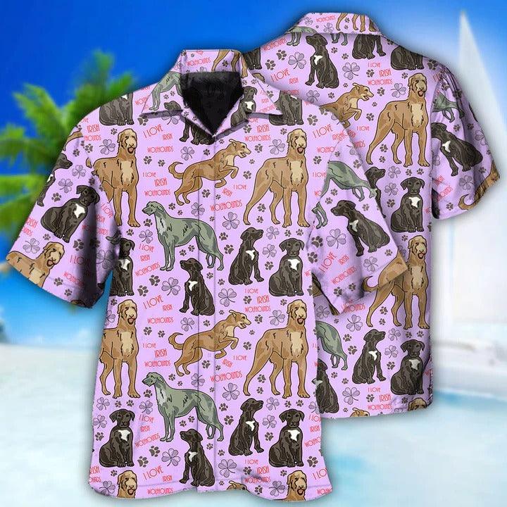 Irish Wolfhound Aloha Hawaii Shirt - Irish Wolfhound Dog So Cute Pink Style Hawaiian Shirt For Summer - Perfect Gift For Dog Lovers, Friend, Family