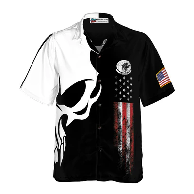Ironworker Hawaiian Shirt, Ironworker Proud Skull, American Flag Aloha Shirt For Men - Perfect Gift For Ironworker, Friend, Family - Image 2