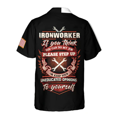 Ironworker Hawaiian Shirt, Ironworker Proud Skull, American Flag Aloha Shirt For Men - Perfect Gift For Ironworker, Friend, Family - Image 3