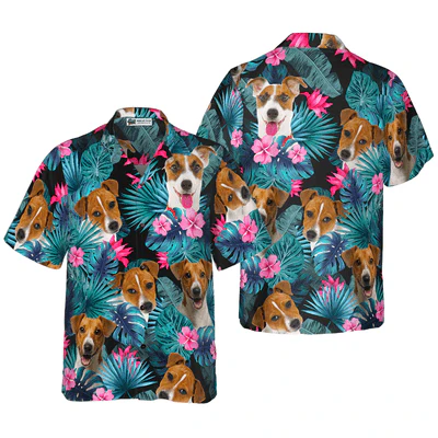 Jack Russell Terrier Hawaiian Shirt, Tropical Flowers Aloha Shirt For Men - Perfect Gift For Jack Russell Terrier Lovers, Friend, Family