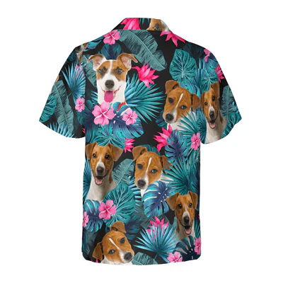 Jack Russell Terrier Hawaiian Shirt, Tropical Flowers Aloha Shirt For Men - Perfect Gift For Jack Russell Terrier Lovers, Friend, Family - Image 3