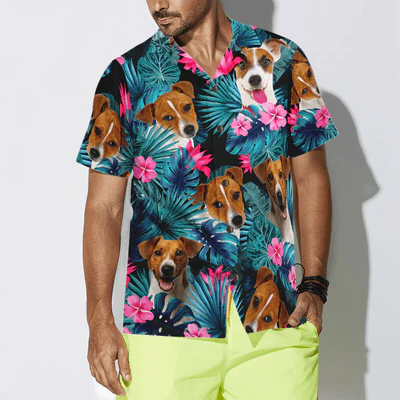 Jack Russell Terrier Hawaiian Shirt, Tropical Flowers Aloha Shirt For Men - Perfect Gift For Jack Russell Terrier Lovers, Friend, Family - Image 5