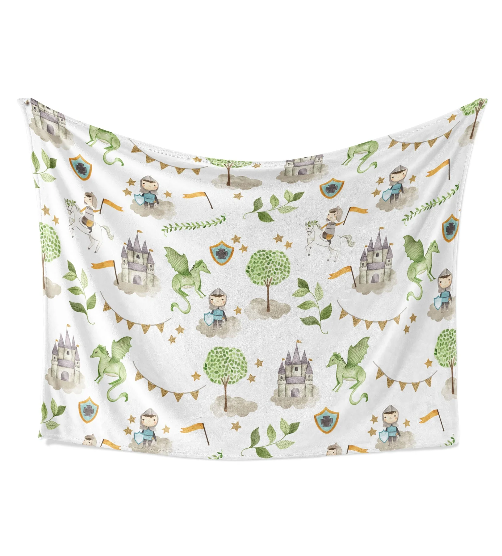 Knight Dragon And Castle Baby Kids Blanket With Customized Name For Baby Boy Nursery, Son, Grandson
