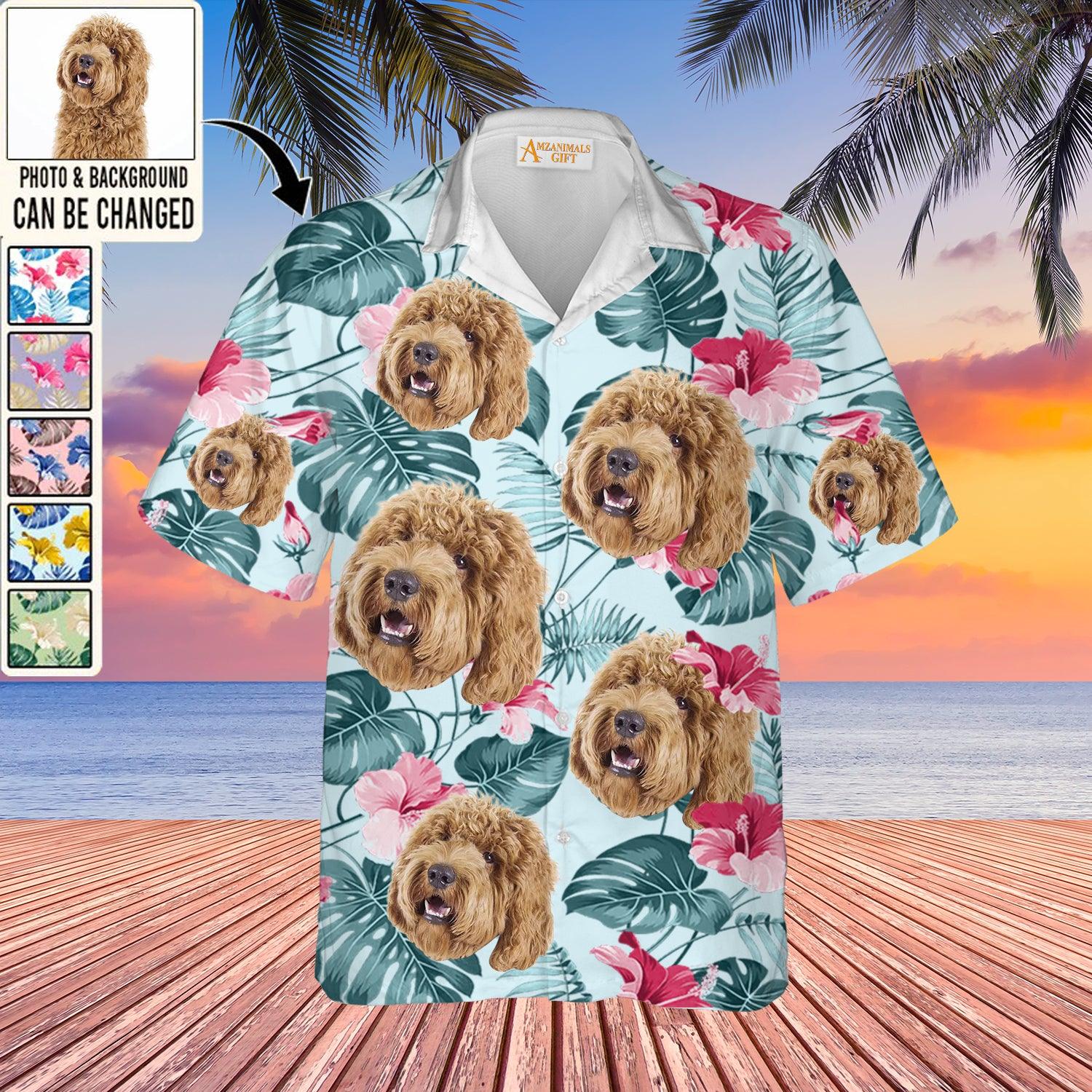 Labradoodle Face Custom Aloha Hawaii Shirt - Dog Custom Photo With Tropical Pattern Personalized Hawaiian Shirt - Perfect Gift For Dog Lovers, Friend, Family