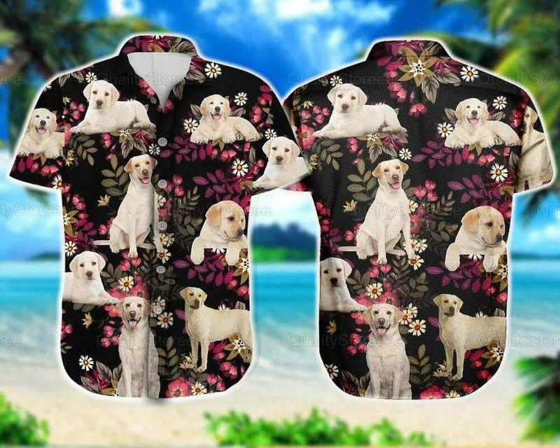 Labrador Dog Aloha Hawaiian Shirt - Yellow Labrador Pet Cute Hawaiian Shirt, Flowers Floral Pattern Hawaiian Shirt For Men & Women, Labrador Lover