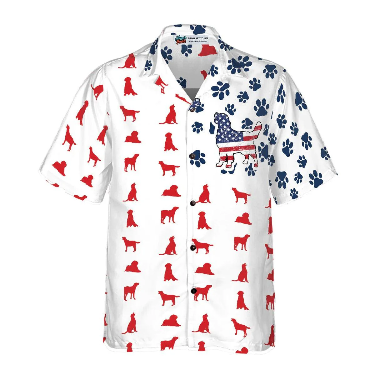 Labrador Hawaiian Shirt, Dog Footprint American Flag Aloha Hawaiian Shirt - Perfect Gift For Lover, Friend, Family - Image 2