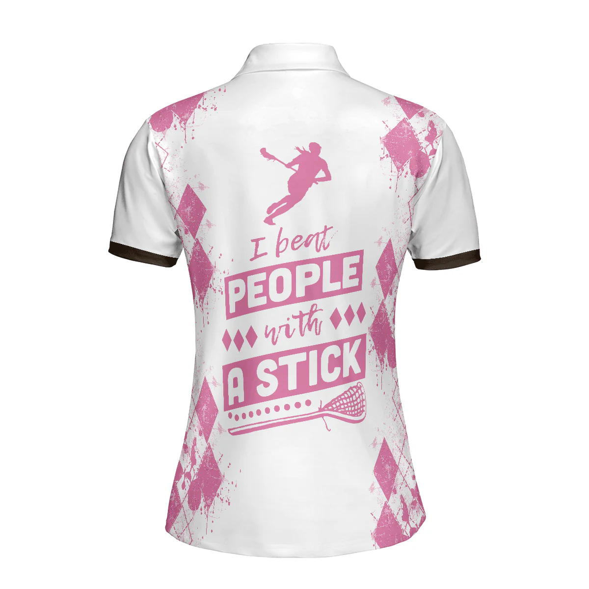 Lacrosse Women Polo Shirt, I Beat People With A Stick Lacrosse Women Polo Shirts, White And Pink Lacrosse Shirt For Ladies, Lacrosse Lovers - Image 3