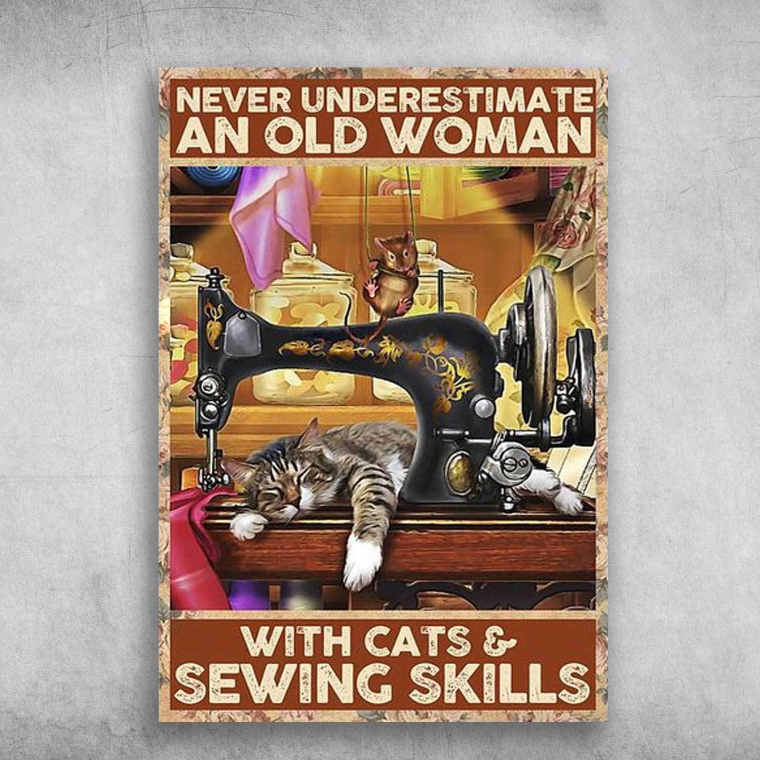 Lazy Cat Portrait Canvas - Never Underestimate An Old Woman With Cats And Sewing Skills Canvas - Perfect Gift For Cat Lover - Image 2