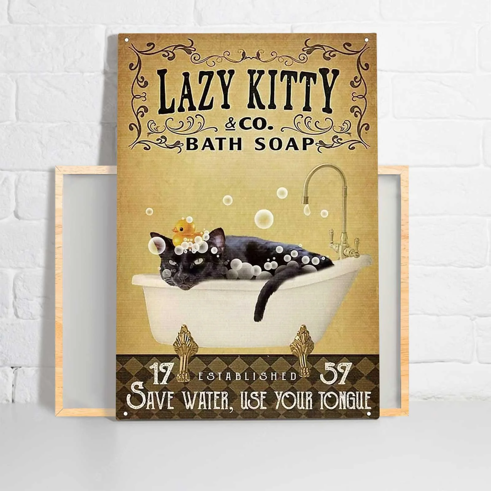 Lazy Kitty Bath Soap Saver Water, Use Your Tongue - Matte Canvas, Wall Decor Visual Art - Perfect Gift For Cat Owner, Breeder Or Cat Who Loves This Breed