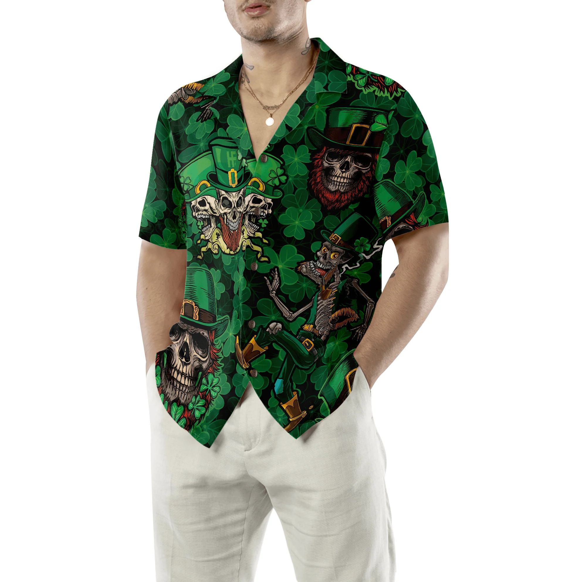 Leprechaun Skull Happy Saint Patrick's Day Hawaiian Shirt, Colorful Summer Aloha Shirts For Men Women, Perfect Gift For Husband, Wife, Boyfriend - Image 5