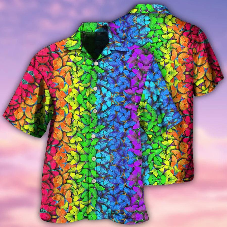 LGBT Aloha Hawaiian Shirt For Summer - LGBT Colorful Rainbow Butterfly Hawaiian Shirt - Perfect Gift For LGBT