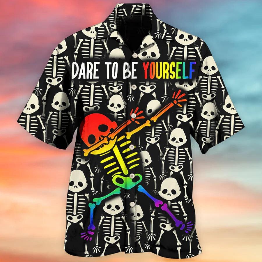 LGBT Aloha Hawaiian Shirt For Summer - LGBT Dare To Be Yourself Style Hawaiian Shirt - Cool Skull Hawaiian Shirt - Perfect Gift For LGBT - Image 2