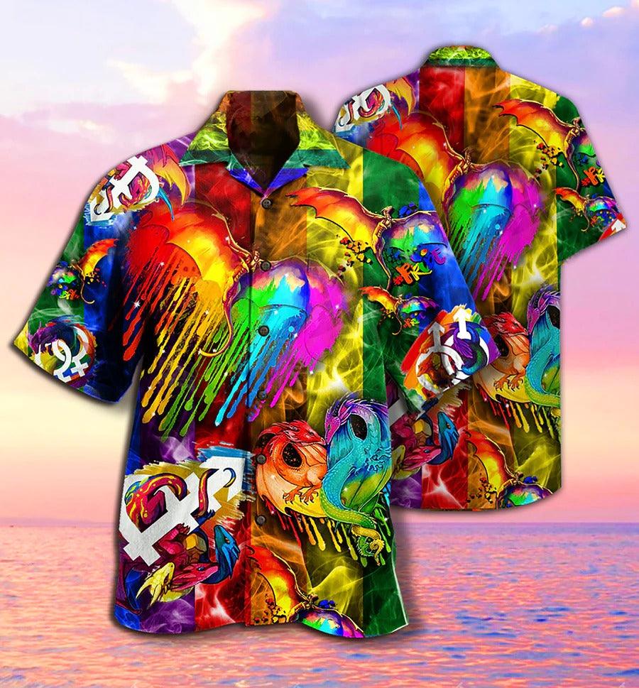 LGBT Aloha Hawaiian Shirt For Summer - LGBT Dragon Love Life Hawaiian Shirt - Dragon Couple Rainbow Hawaiian Shirt - Perfect Gift For LGBT