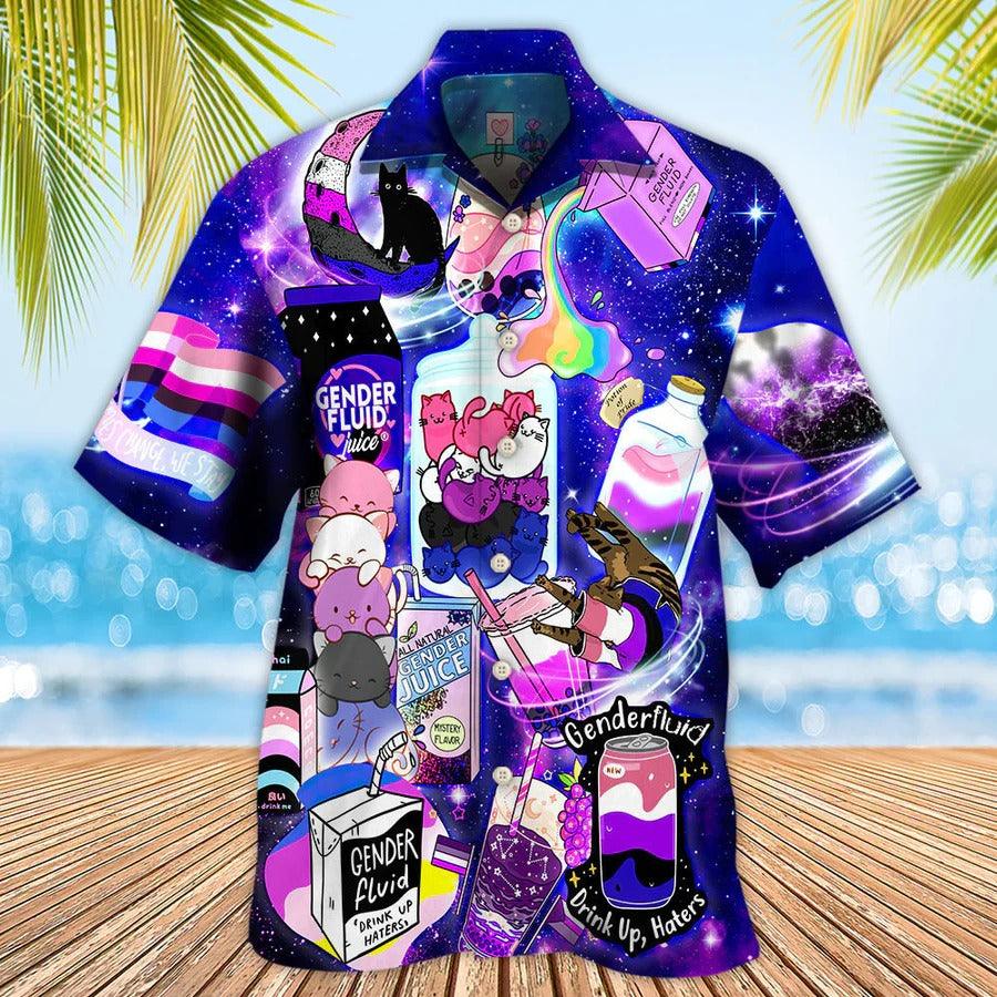LGBT Aloha Hawaiian Shirt For Summer - LGBT Gender Fluid Hawaiian Shirt -Cute Cat Hawaiian Shirt - Perfect Gift For LGBT
