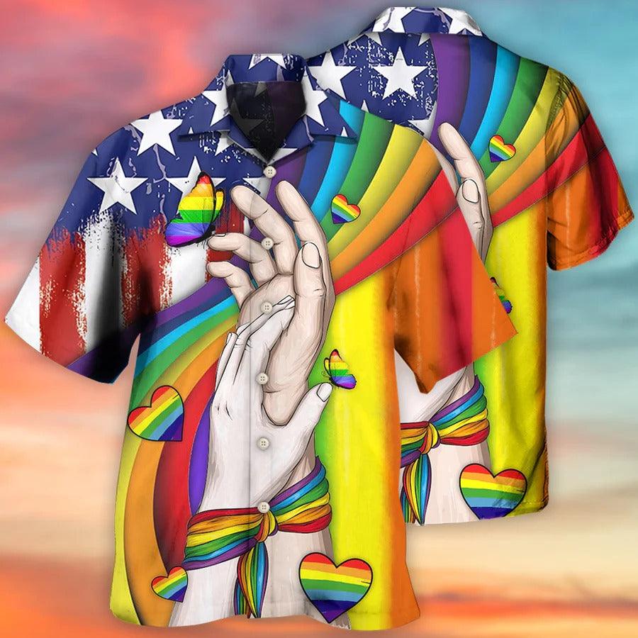 LGBT Aloha Hawaiian Shirt For Summer - LGBT Hand Love Style Hawaiian Shirt - US flag Hawaiian Shirt - Perfect Gift For LGBT