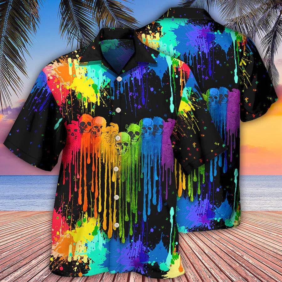 LGBT Aloha Hawaiian Shirt For Summer - LGBT Heart Style Hawaiian Shirt - Colorful Skull Hawaiian Shirt - Perfect Gift For LGBT