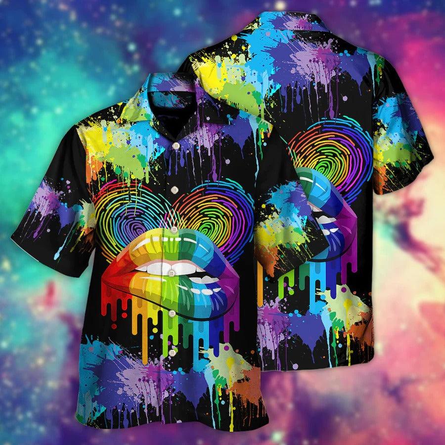 LGBT Aloha Hawaiian Shirt For Summer - LGBT Lips The Color Of Happiness Hawaiian Shirt - Rainbow Lips Hawaiian Shirt - Perfect Gift For LGBT