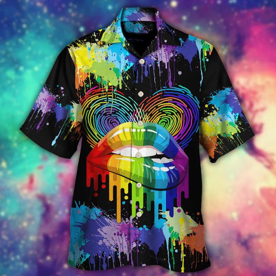 LGBT Aloha Hawaiian Shirt For Summer - LGBT Lips The Color Of Happiness Hawaiian Shirt - Rainbow Lips Hawaiian Shirt - Perfect Gift For LGBT - Image 2