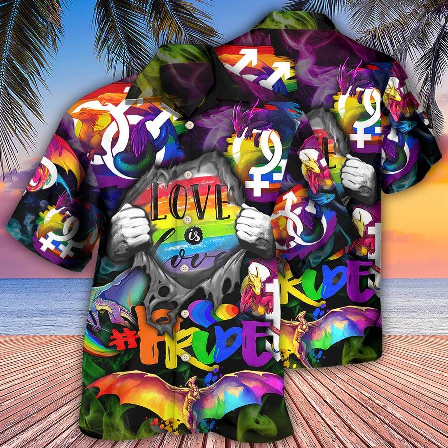 LGBT Aloha Hawaiian Shirt For Summer - LGBT Love Is Love Pride Hand Hawaiian Shirt - Dragon Rainbow Hawaiian Shirt - Perfect Gift For LGBT