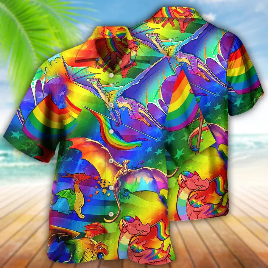 LGBT Aloha Hawaiian Shirt For Summer - LGBT Love Life Hawaiian Shirt - Dragon Rainbow Hawaiian Shirt - Perfect Gift For LGBT