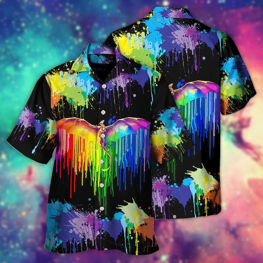 LGBT Aloha Hawaiian Shirt For Summer - LGBT Pride Dragon The Color Of Happiness Hawaiian Shirt - Rainbow Dragon Hawaiian Shirt - Perfect Gift For LGBT