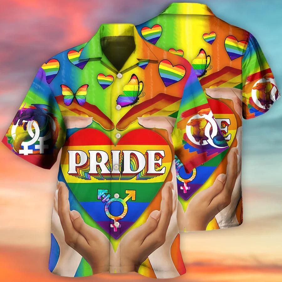 LGBT Aloha Hawaiian Shirt For Summer - LGBT Pride Love Heart Style Hawaiian Shirt - Heart Rainbow Hawaiian Shirt - Perfect Gift For LGBT