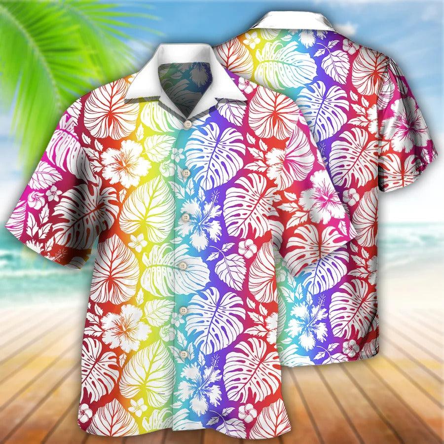 LGBT Aloha Hawaiian Shirt For Summer - LGBT Tropical Leaf Hawaiian Shirt - Rainbow Hawaiian Shirt - Perfect Gift For LGBT