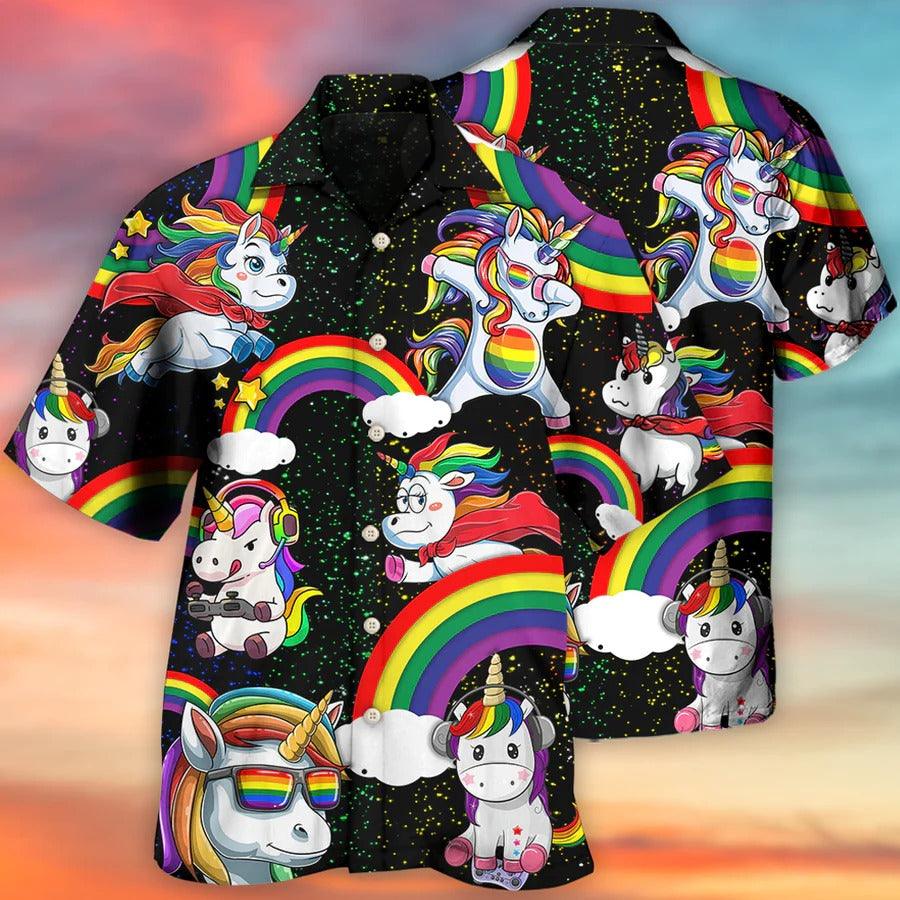 LGBT Aloha Hawaiian Shirt For Summer - LGBT Unicorn Funny Style Hawaiian Shirt - rainbow Hawaiian Shirt - Perfect Gift For LGBT