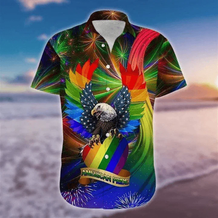 LGBT Aloha Hawaiian Shirts For Summer, American Pride Eagle USA Flag Rainbow Colorful Hawaiian Shirts, Gift For Couple Gaymer And Lesbian, Friend