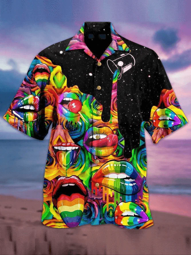 LGBT Aloha Hawaiian Shirts For Summer, Color Mouths Candy And Lips Pride Colorful Rainbow LGBT Hawaiian Shirts, Gift For Couple Gaymer And Lesbian