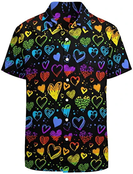 LGBT Aloha Hawaiian Shirts For Summer, Heart Pattern Colorful Rainbow LGBT Pride Hawaiian Shirts, Gift For Couple Gaymer And Lesbian