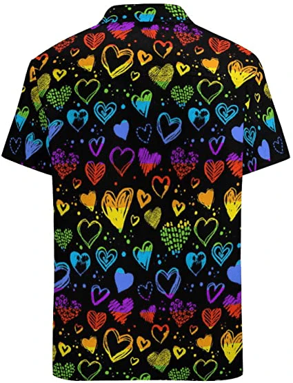 LGBT Aloha Hawaiian Shirts For Summer, Heart Pattern Colorful Rainbow LGBT Pride Hawaiian Shirts, Gift For Couple Gaymer And Lesbian - Image 2