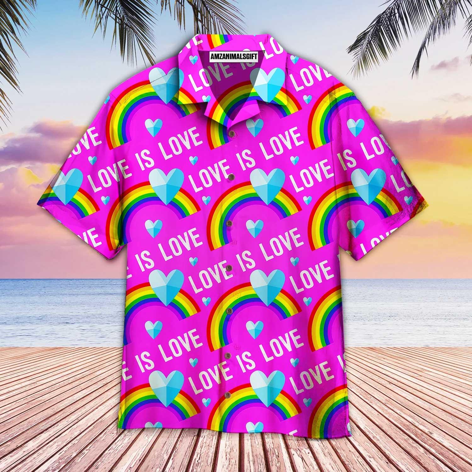 LGBT Aloha Hawaiian Shirts For Summer, Love Is Love Rainbow LGBT Aloha Hawaiian Shirts For Men Women, Best Gift For Friend, Family, Team