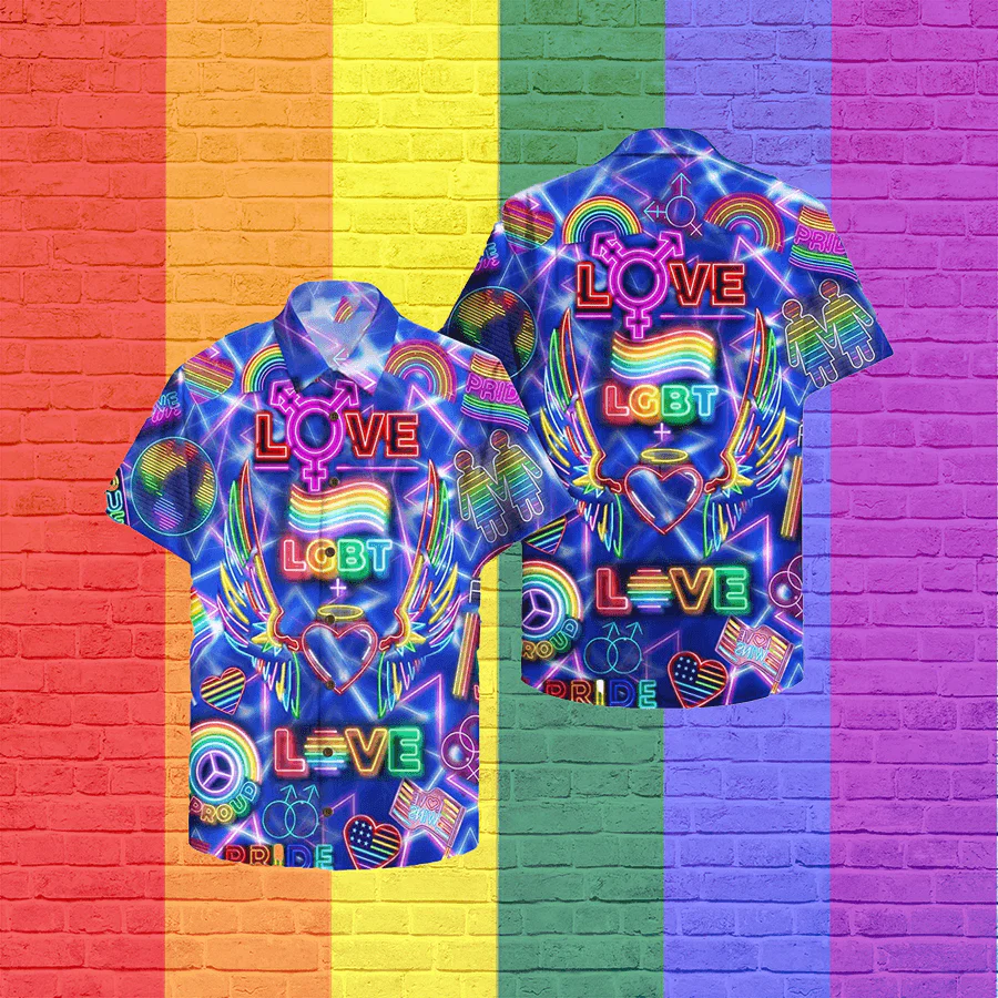 LGBT Aloha Hawaiian Shirts For Summer, Love Neon Symbol LGBT Colorful Rainbow Hawaiian Shirts, Pride Gift For Gaymer And Lesbian, Gay