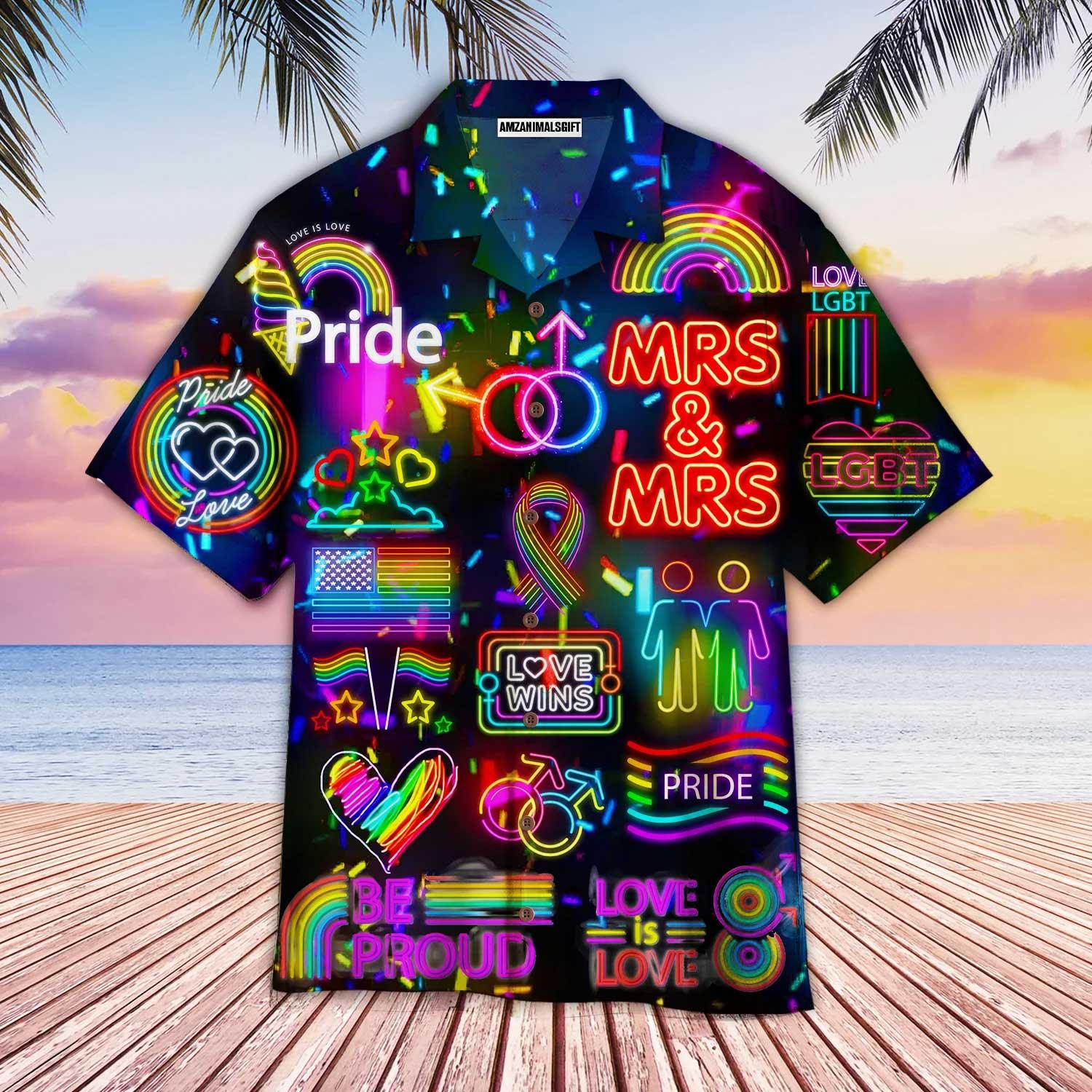 LGBT Aloha Hawaiian Shirts For Summer, Love Wins Mrs & Mrs Gay Pride Month Colorful Rainbow LGBT Hawaiian Shirts, Gift For Gaymer And Lesbian