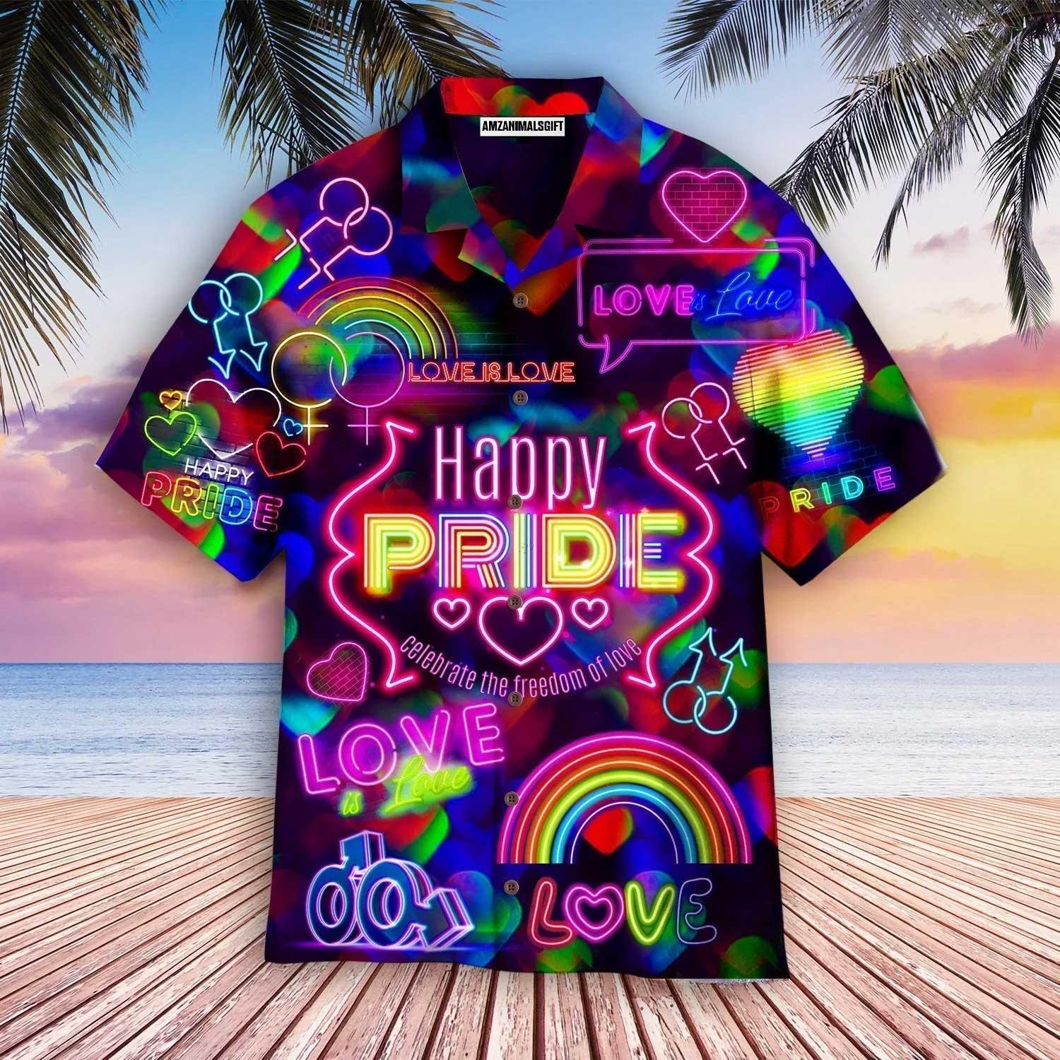 LGBT Aloha Hawaiian Shirts For Summer, Rainbow Colorful LGBT Hawaiian Shirts, Gift For Gaymer And Lesbian - Happy Pride Celebrate The Freedom Of Love