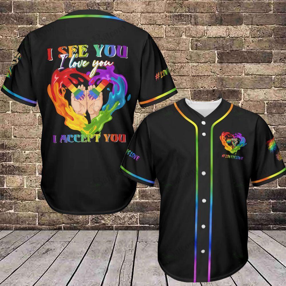 LGBT Baseball Jersey, Pride Hand Colorful Of LGBT Baseball Jersey, Gift For Gaymer And Lesbian - I See You I Love You I Accept You