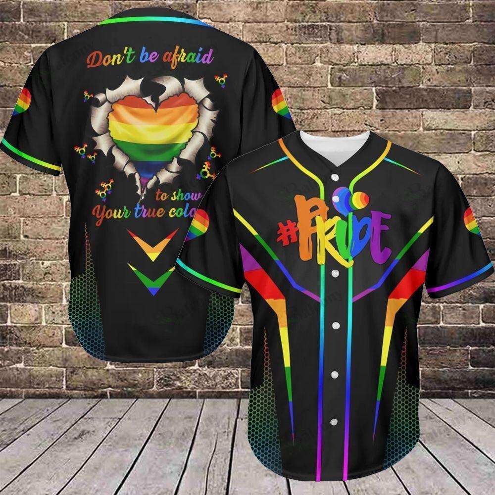 LGBT Baseball Jersey, Pride Heart Colorful Of LGBT Baseball Jersey, Gift For Gaymer And Lesbian - Don't Be Afraid To Show Your True Color