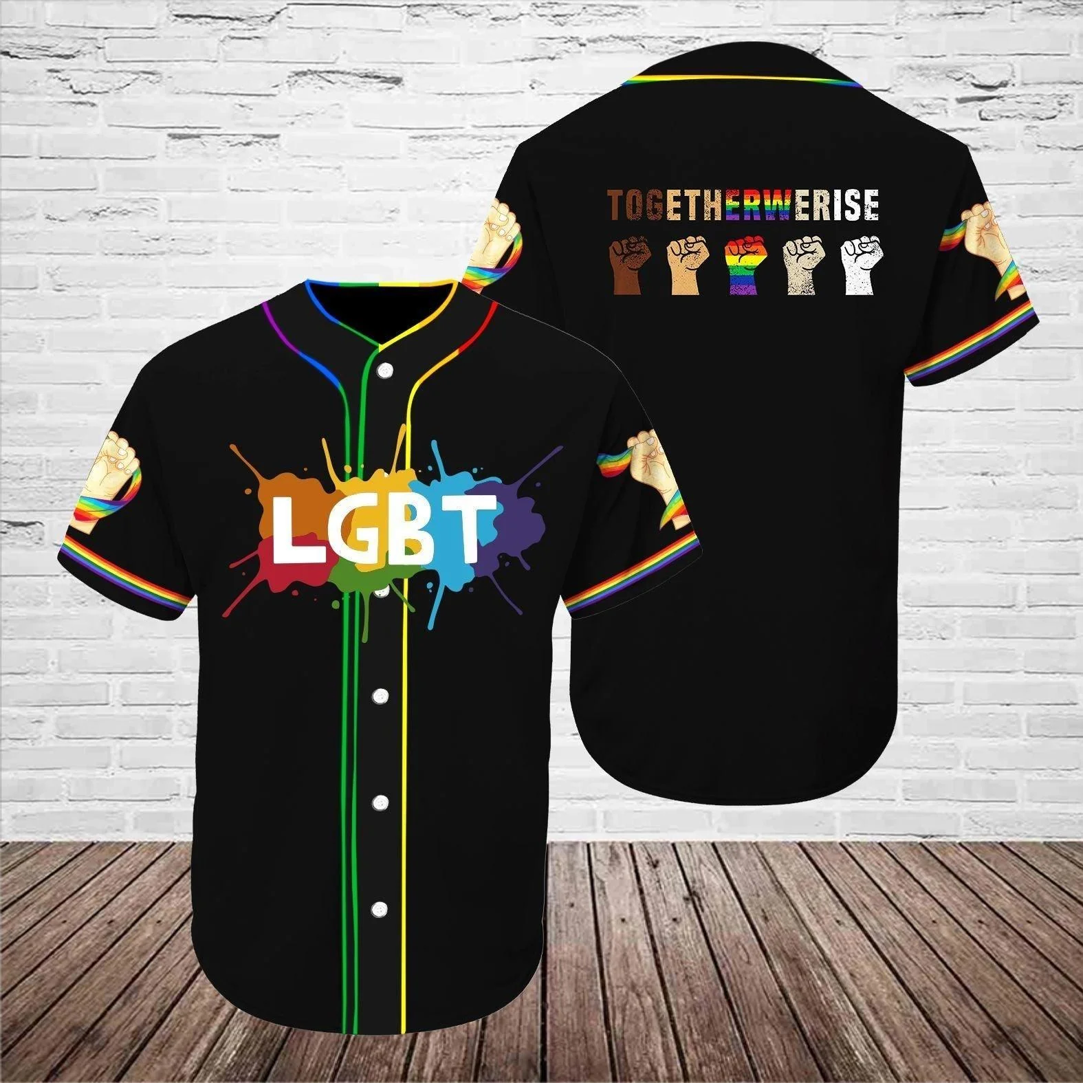 LGBT Baseball Jersey, Together We Rise Color Hands, Pride Colorful Of LGBT Baseball Jersey, Gift For Gaymer And Lesbian