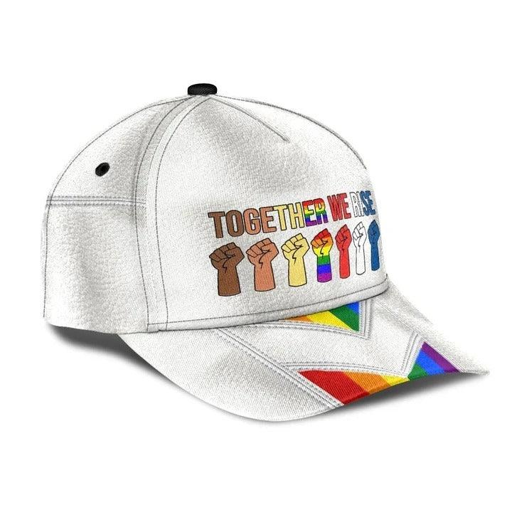 LGBT Cap, Powerful Together We Rise LGBT Rainbow Classic Cap Hat For Men And Women, Perfect LGBT Gift For Friend, LGBT Pride Month - Image 2