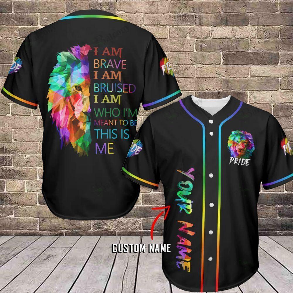 LGBT Custom Name Baseball Jersey, Personalized Lion Colorful Of LGBT Baseball Jersey, Gift For Gaymer And Lesbian - Who I'm Meant To Be This Is Me