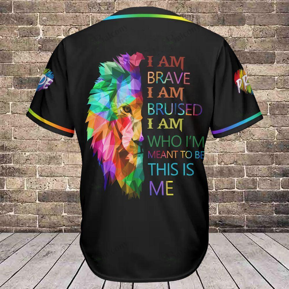 LGBT Custom Name Baseball Jersey, Personalized Lion Colorful Of LGBT Baseball Jersey, Gift For Gaymer And Lesbian - Who I'm Meant To Be This Is Me - Image 2