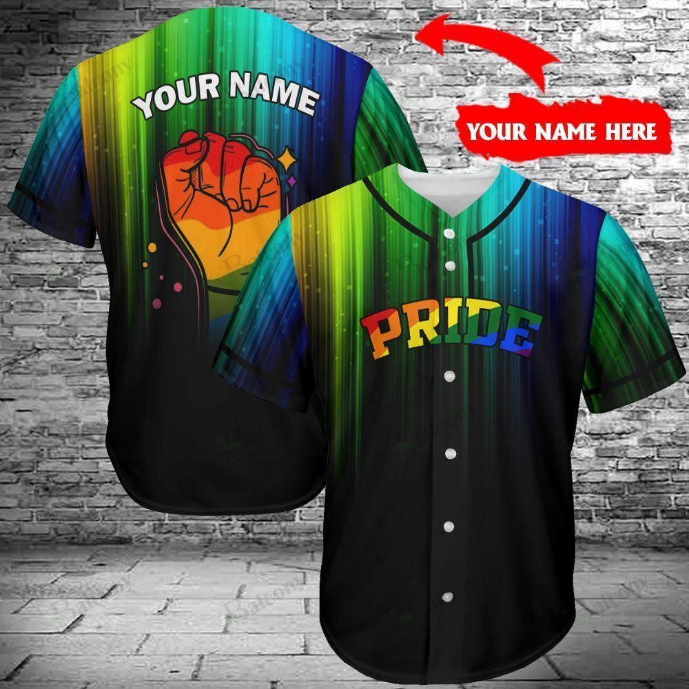 LGBT Custom Name Baseball Jersey, Personalized Pride Hand Up Colorful Of LGBT Baseball Jersey, Gift For Gaymer And Lesbian