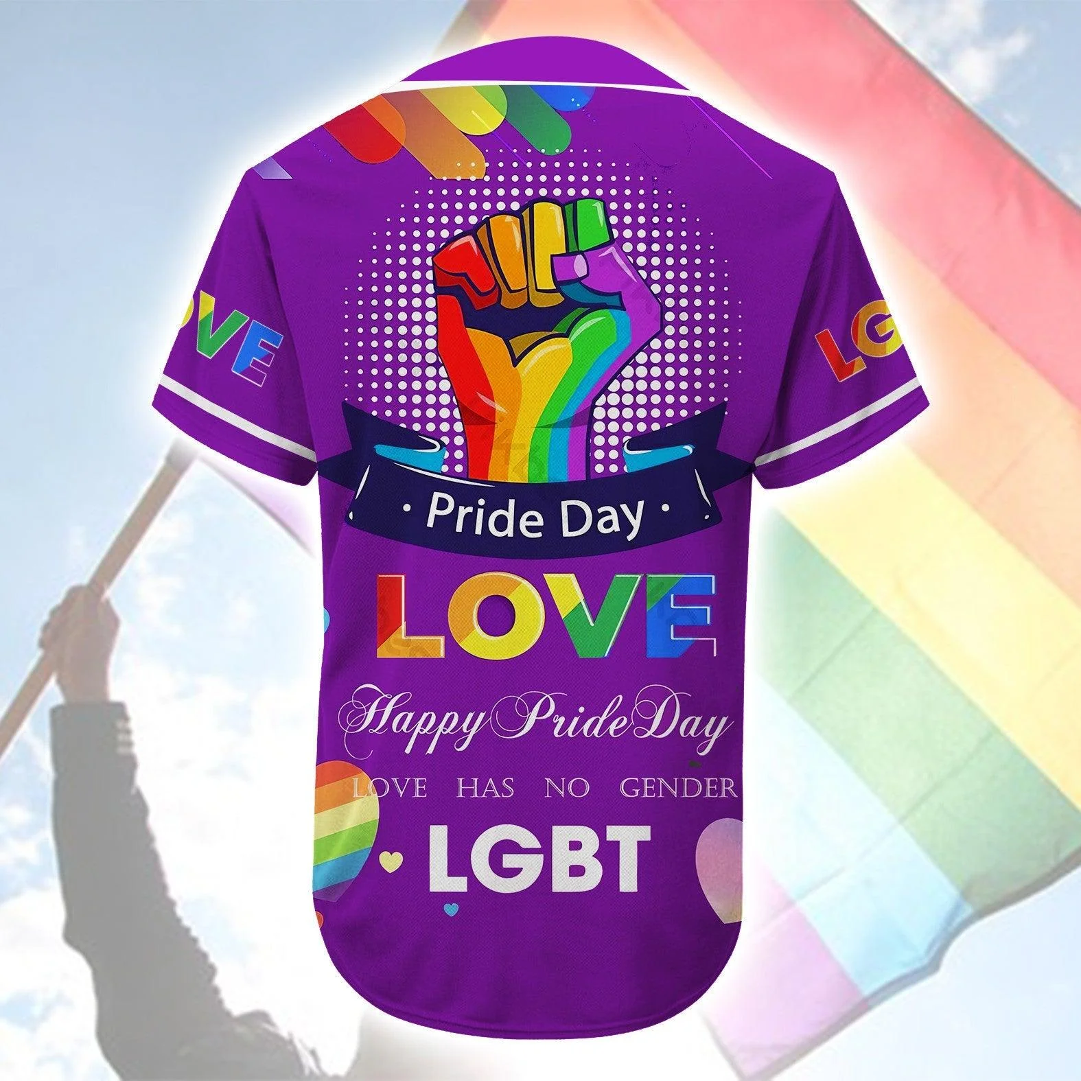LGBT Custom Name Baseball Jersey, Pride Day Love Has No Gender, Personalized Colorful Of LGBT Purple Baseball Jersey, Gift For Gaymer And Lesbian - Image 3