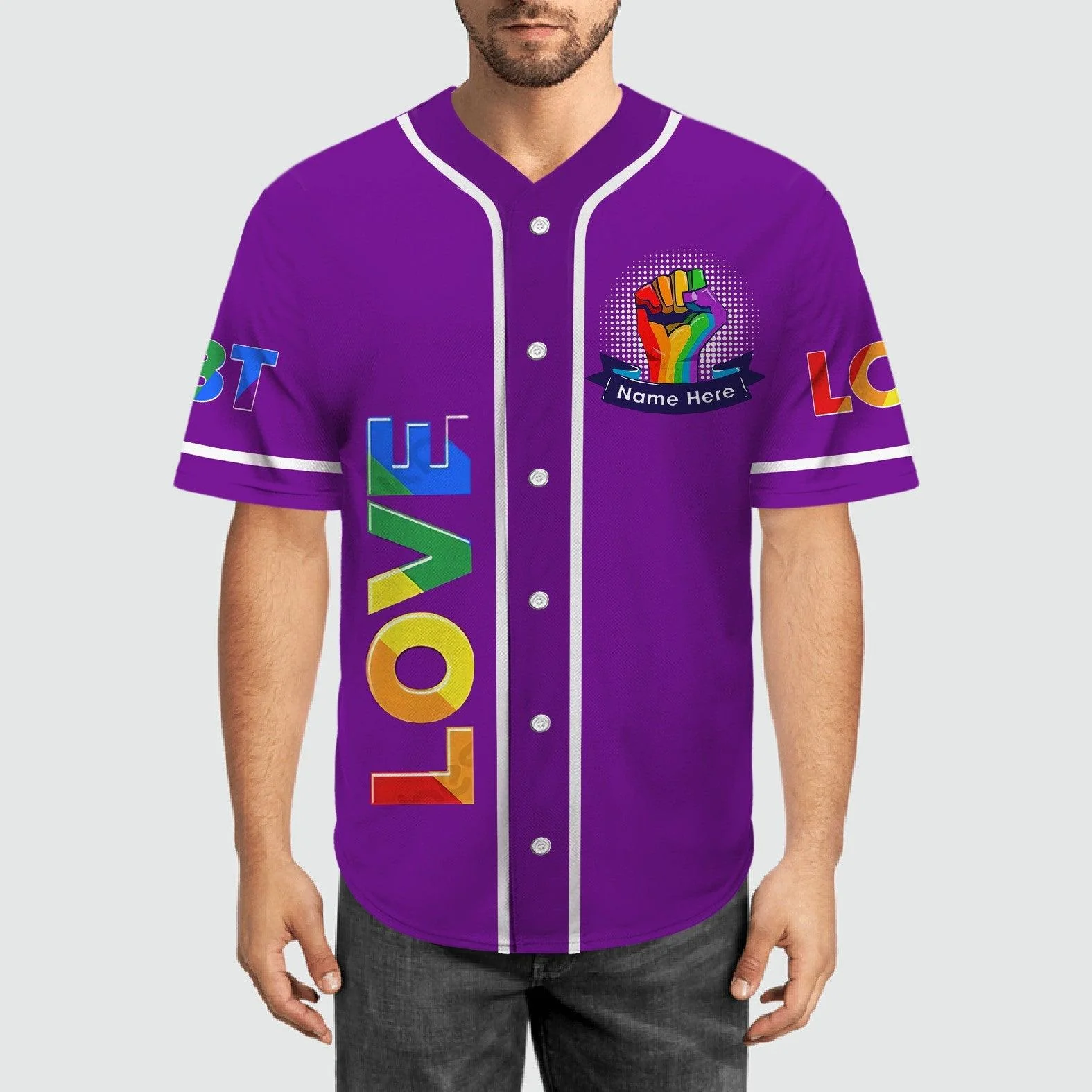 LGBT Custom Name Baseball Jersey, Pride Day Love Has No Gender, Personalized Colorful Of LGBT Purple Baseball Jersey, Gift For Gaymer And Lesbian - Image 4