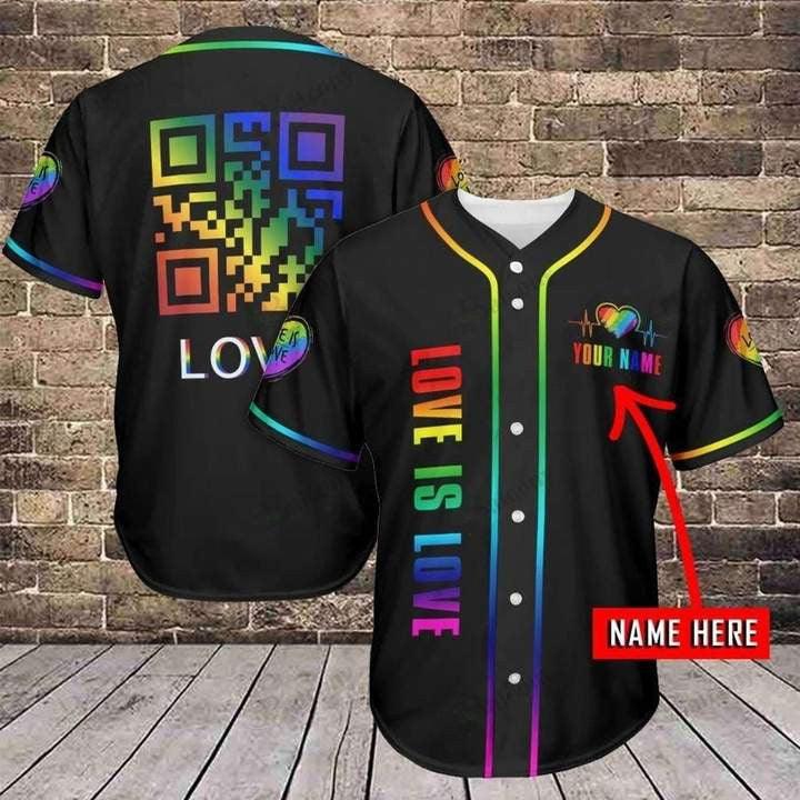 LGBT Custom Name Baseball Jersey, QR Love Is Love Heartbeat Personalized Pride Colorful Of LGBT Baseball Jersey, Gift For Gaymer And Lesbian