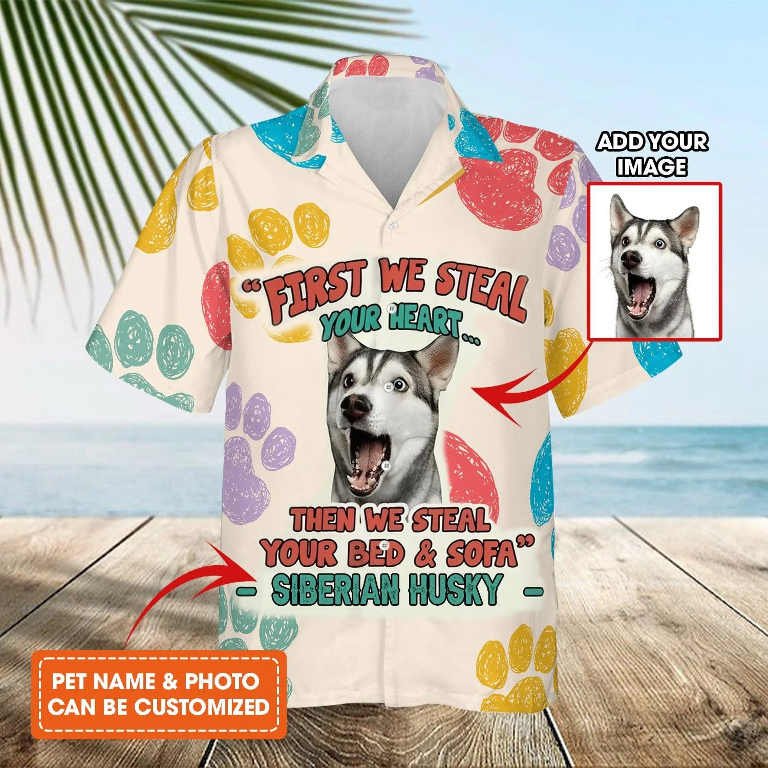 LGBT Personalized Aloha Hawaiian Shirt For Summer, Custom Pet Name & Photo Steal Your Heart Pet Paw Hawaiian Shirt - LGBT Aloha Hawaiian Shirt