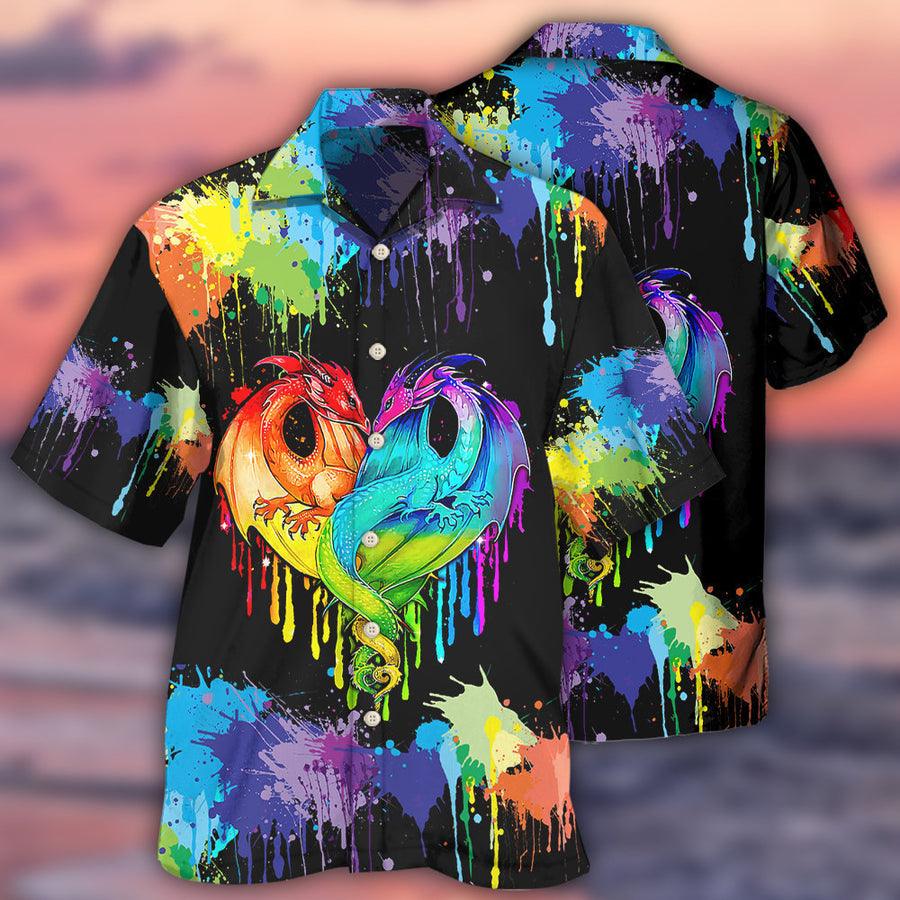 LGBT Pride Dragon Colorful Aloha Hawaiian Shirt For Summer, Dragon Hawaiian Shirts Outfit For Men Women, Dragon Lovers - Image 2