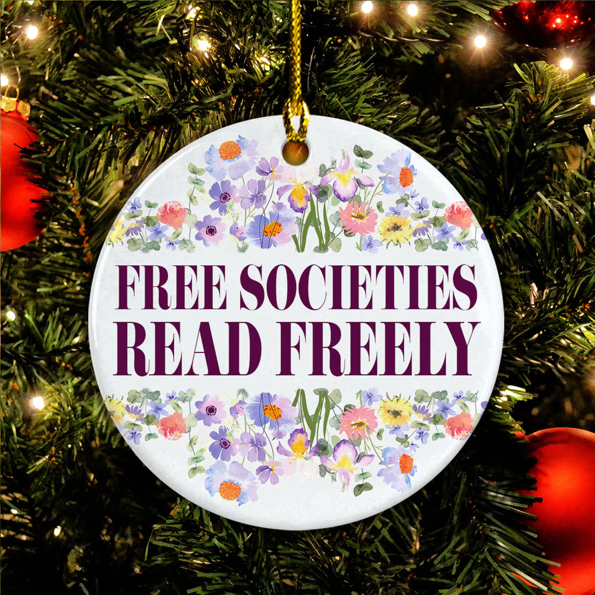 Librarian Ceramic Christmas Ornament - Free Societies Read Freely  Circle Ceramic Ornament, Perfect Gift For Christmas, Holiday Decor - Image 4