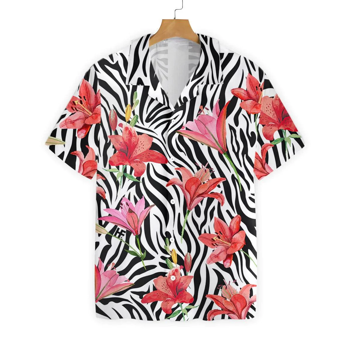 Lily Zebra Watercolor Painting Art Hawaiian Shirt - Perfect Gift For Zebra Lovers, Husband, Boyfriend, Friend, Family - Image 3